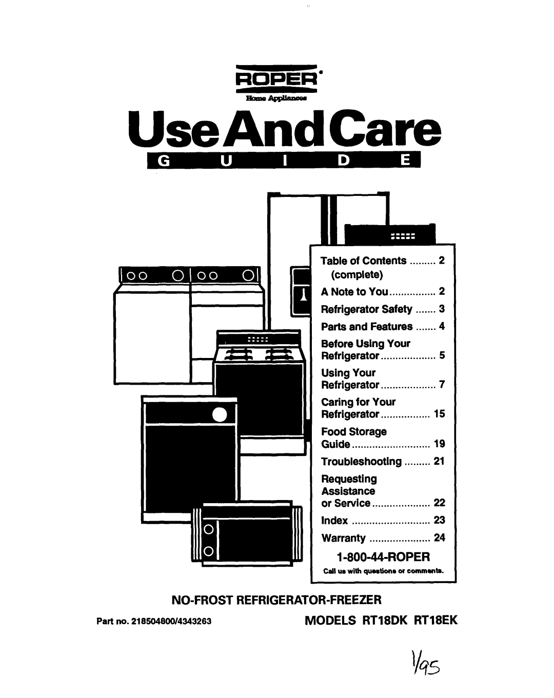 Roper RT18EK, RT18DK warranty Table of Contents, Safety, Before Using, Refrigerator, Guide, Or Service Index Warranty 