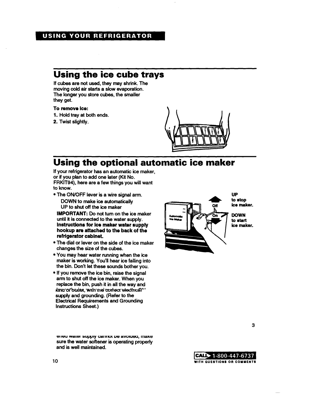 Roper RT18DK, RT18EK warranty Using the ice cube trays, Using the optional automatic ice maker, To remove ice, Ke maker 