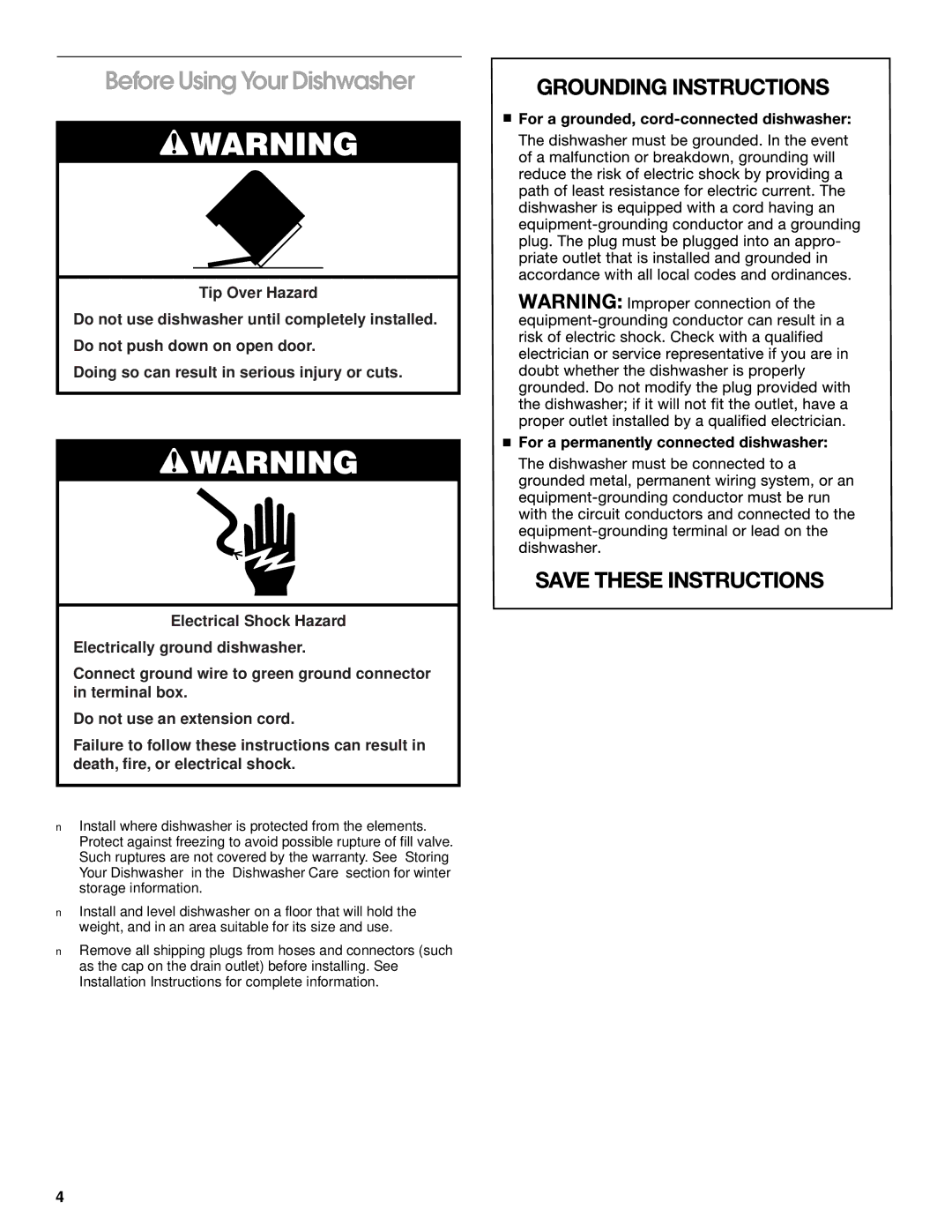 Roper RUD5000, RUD1000, RUD5750, RUD3000 manual Before Using Your Dishwasher 