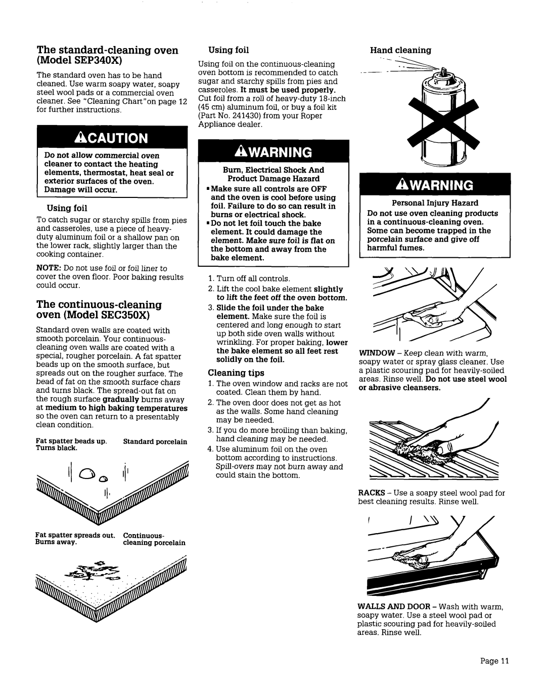 Roper warranty Standard-cleaning oven Model SEP340X, Continuous-cleaning oven Model SEC350X 