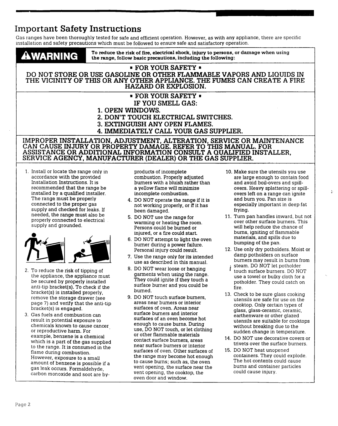 Roper SGS395X warranty Important Safety Instructions 