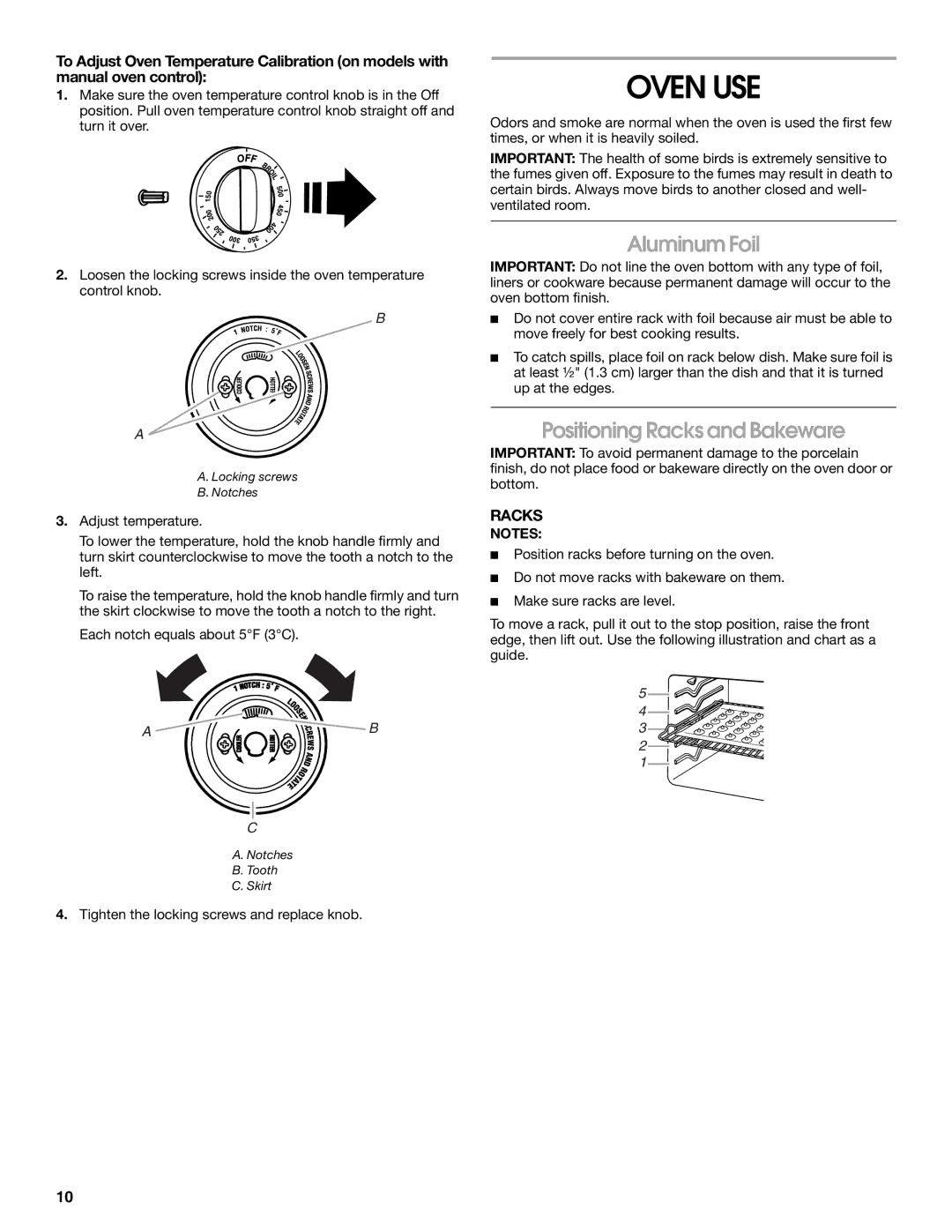 Roper W10017690 manual Oven USE, Aluminum Foil, Positioning Racks and Bakeware 