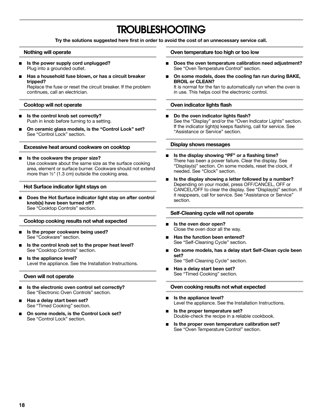 Roper W10017690 manual Troubleshooting 