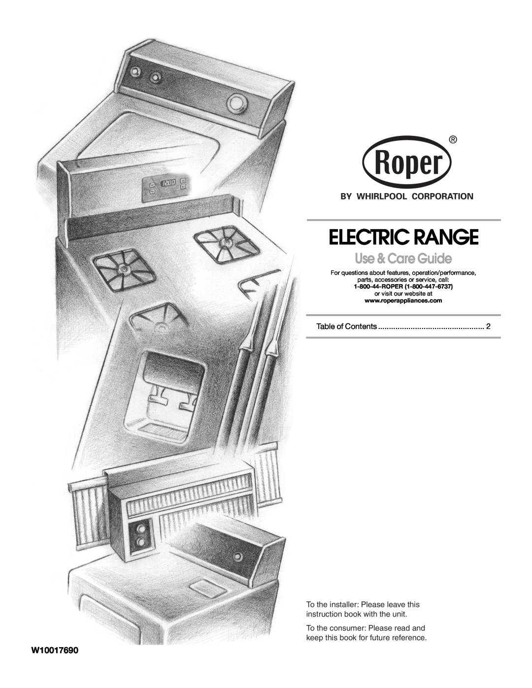 Roper W10017690 manual Electric Range, Use & Care Guide, parts, accessories or service, call, Roper 