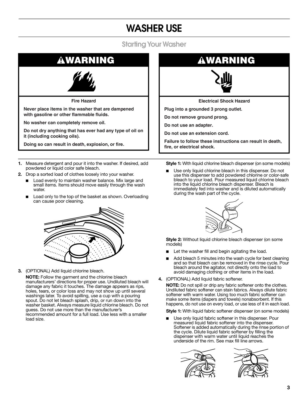 Roper W10150599A warranty Washer USE, Starting Your Washer 