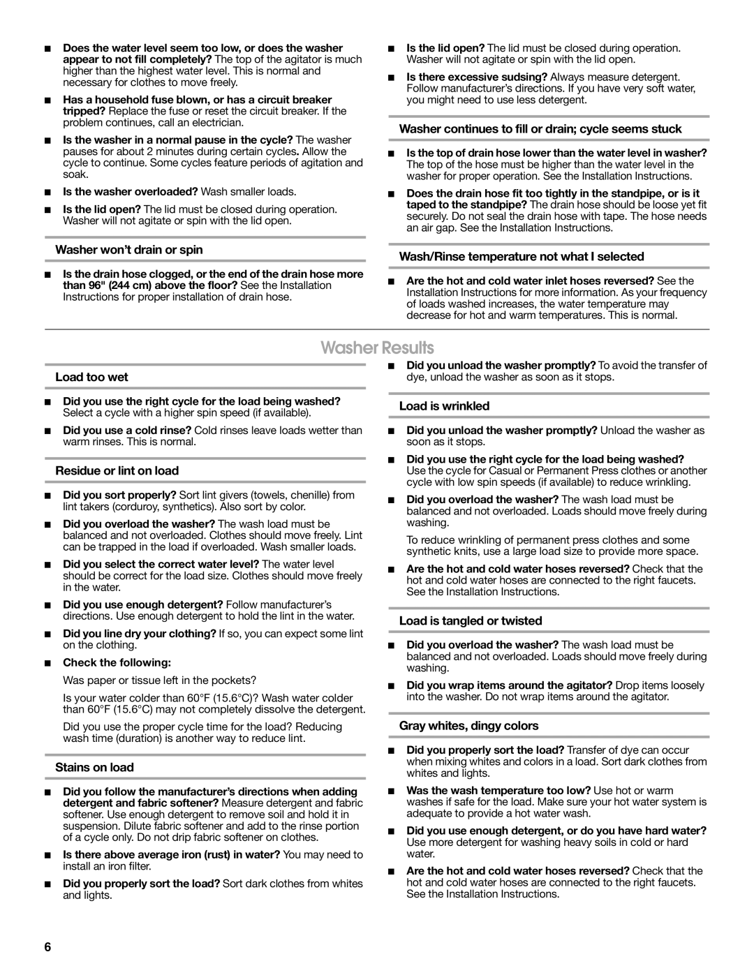 Roper W10150599A warranty Washer Results 