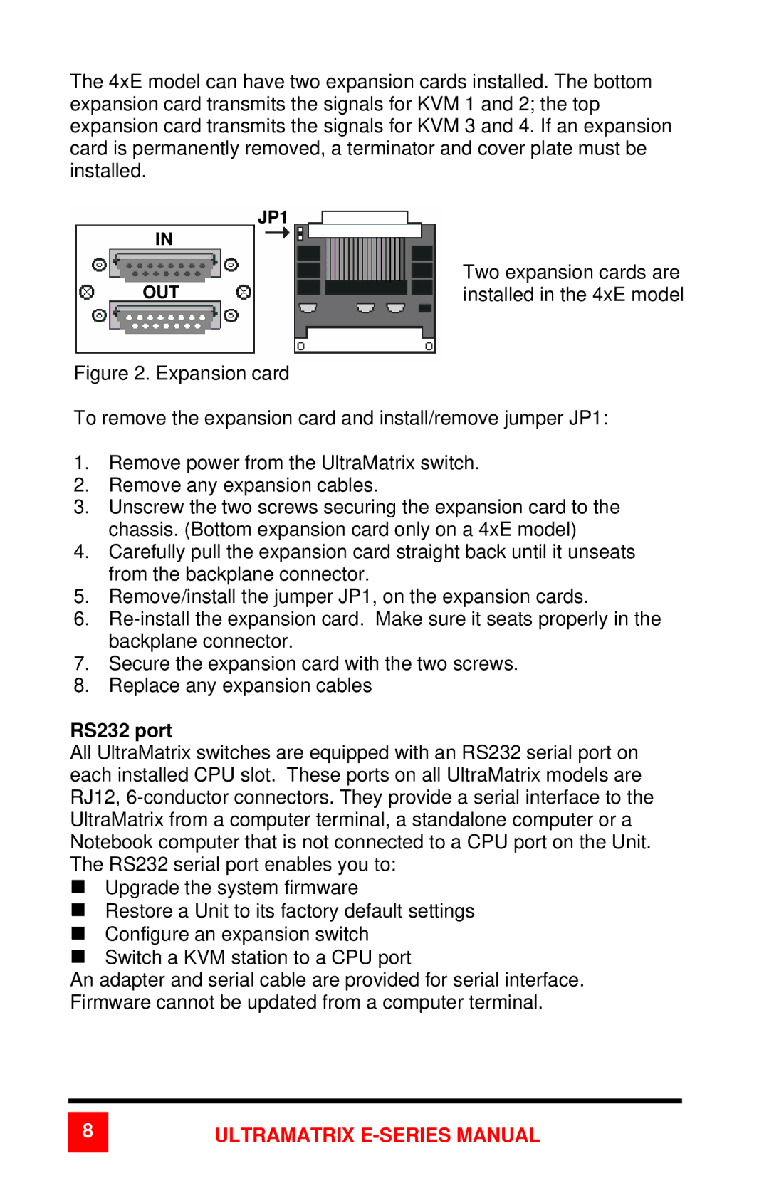 Rose electronic 2xE manual Two expansion cards are, Installed in the 4xE model, RS232 port 