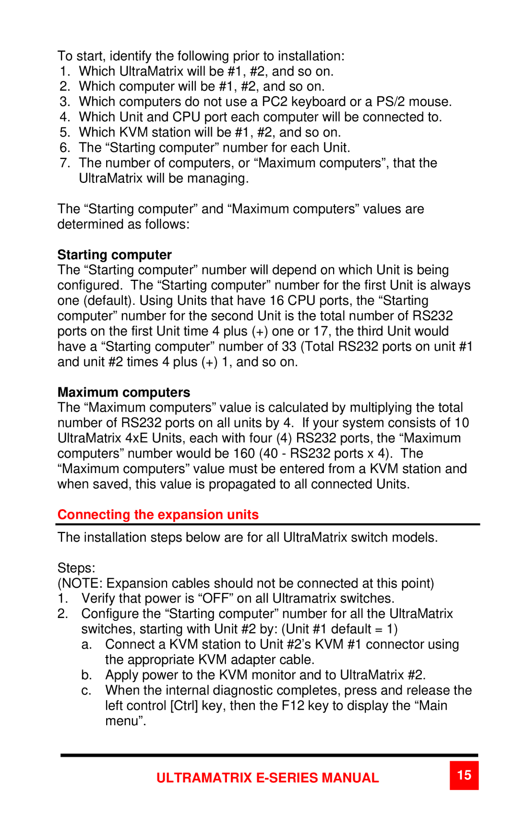 Rose electronic 2xE manual Starting computer, Maximum computers, Connecting the expansion units 