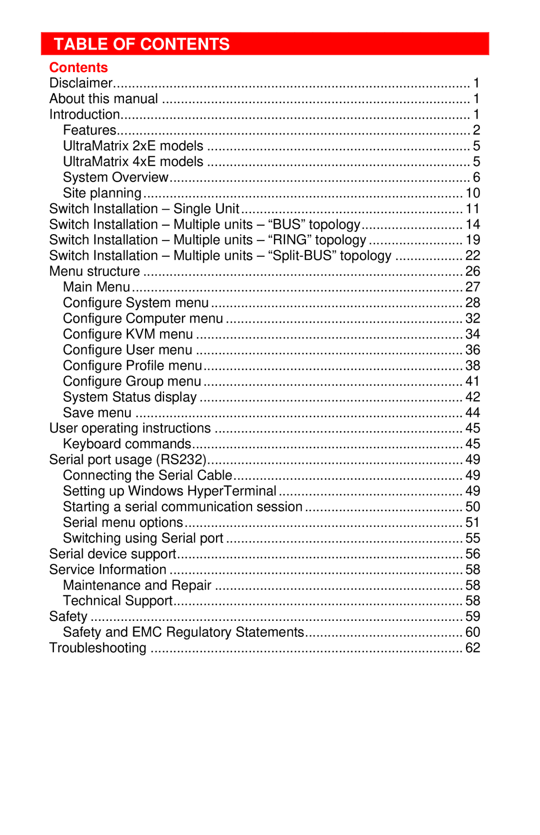 Rose electronic 2xE manual Table of Contents 