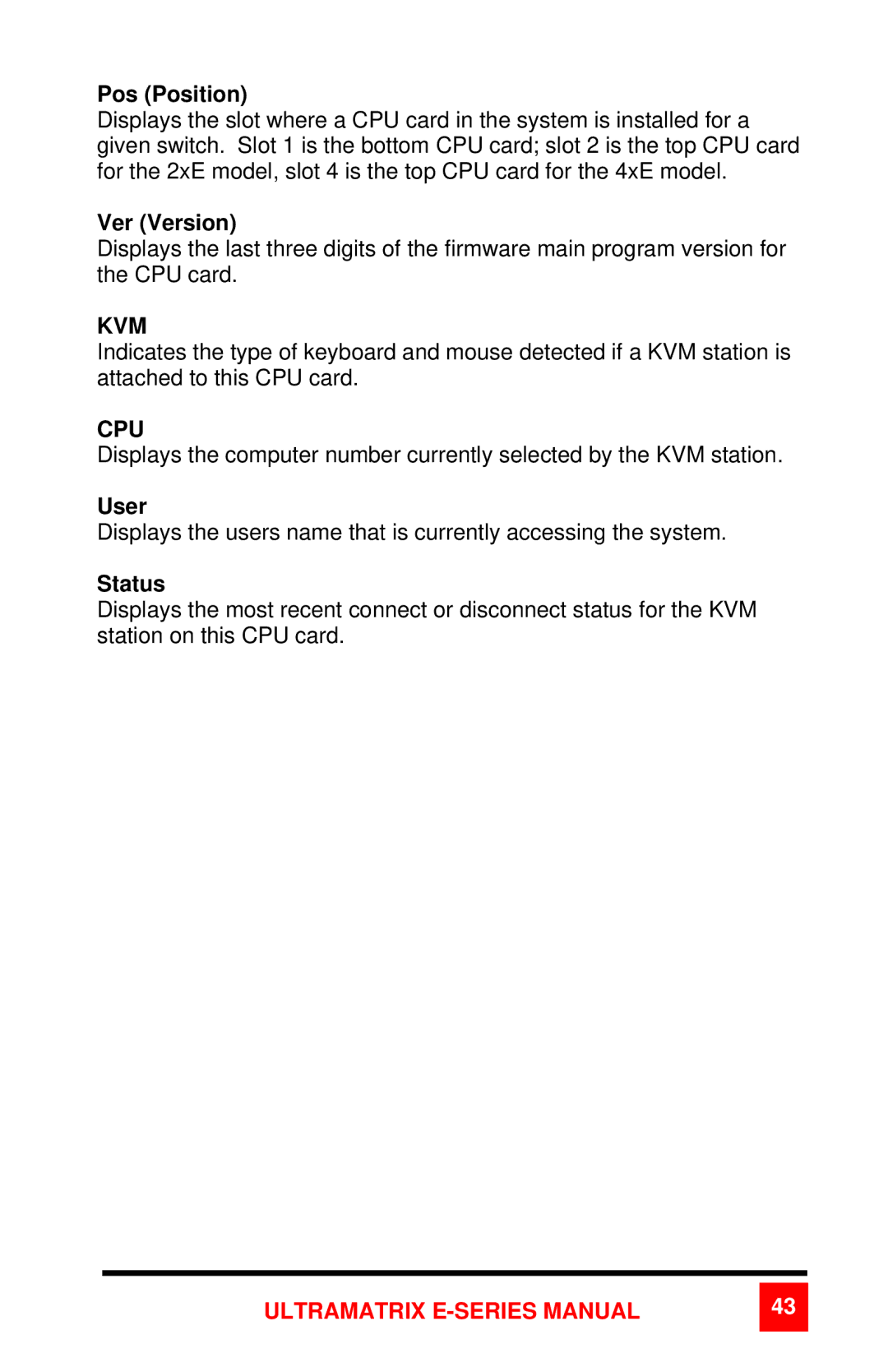 Rose electronic 2xE manual Pos Position, Ver Version 