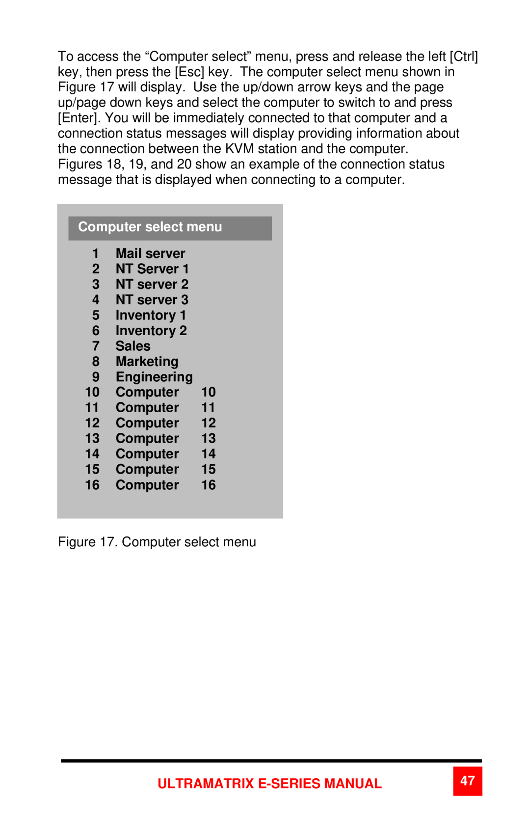 Rose electronic 2xE manual Computer select menu 