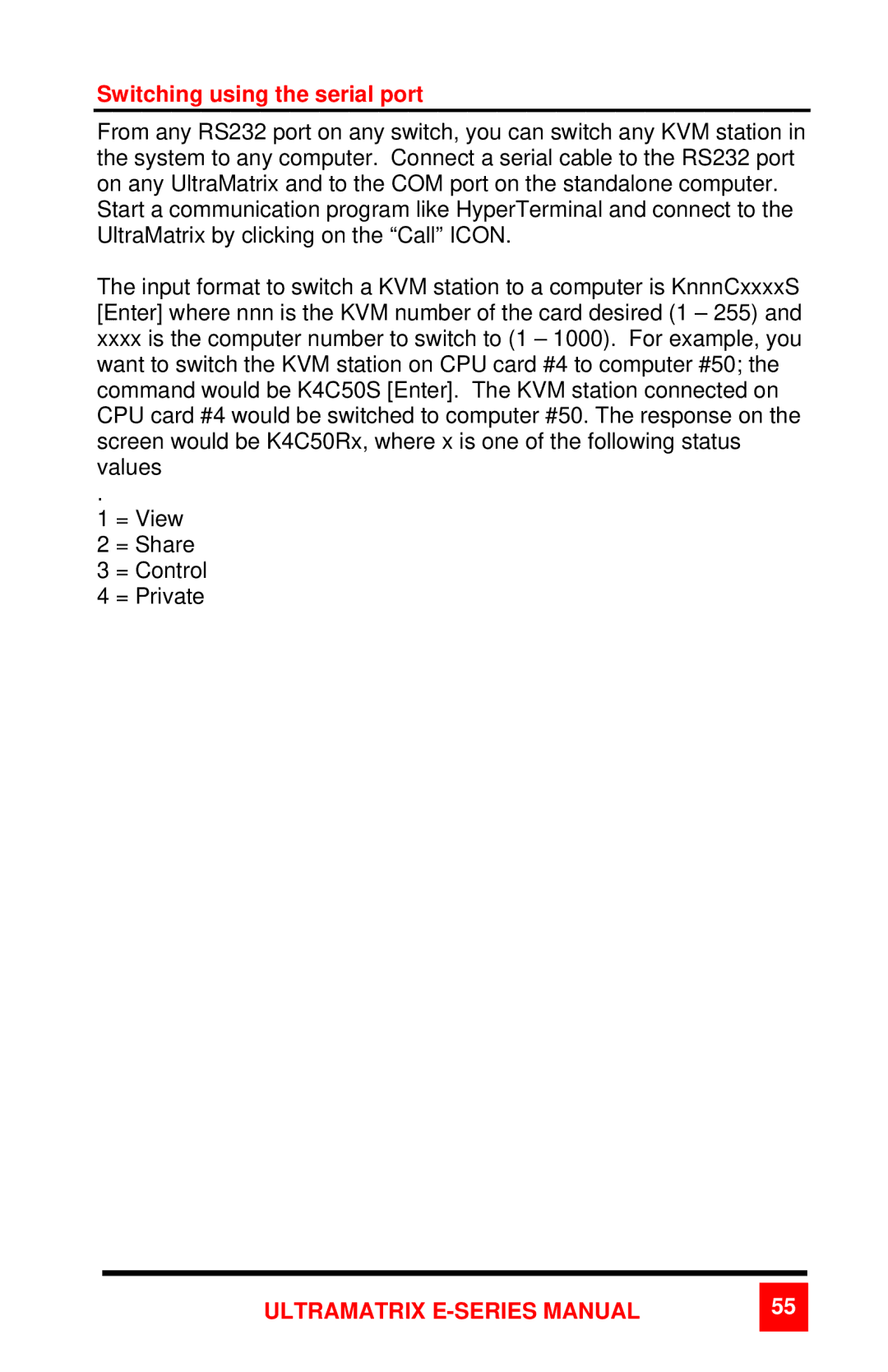 Rose electronic 2xE manual Switching using the serial port 