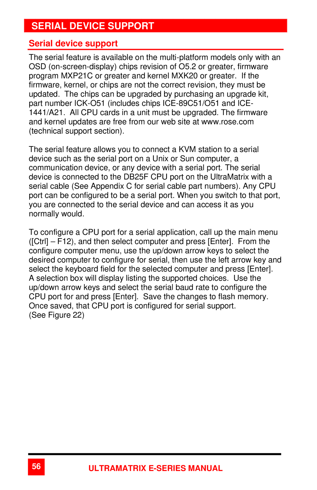 Rose electronic 2xE manual Serial Device Support, Serial device support 