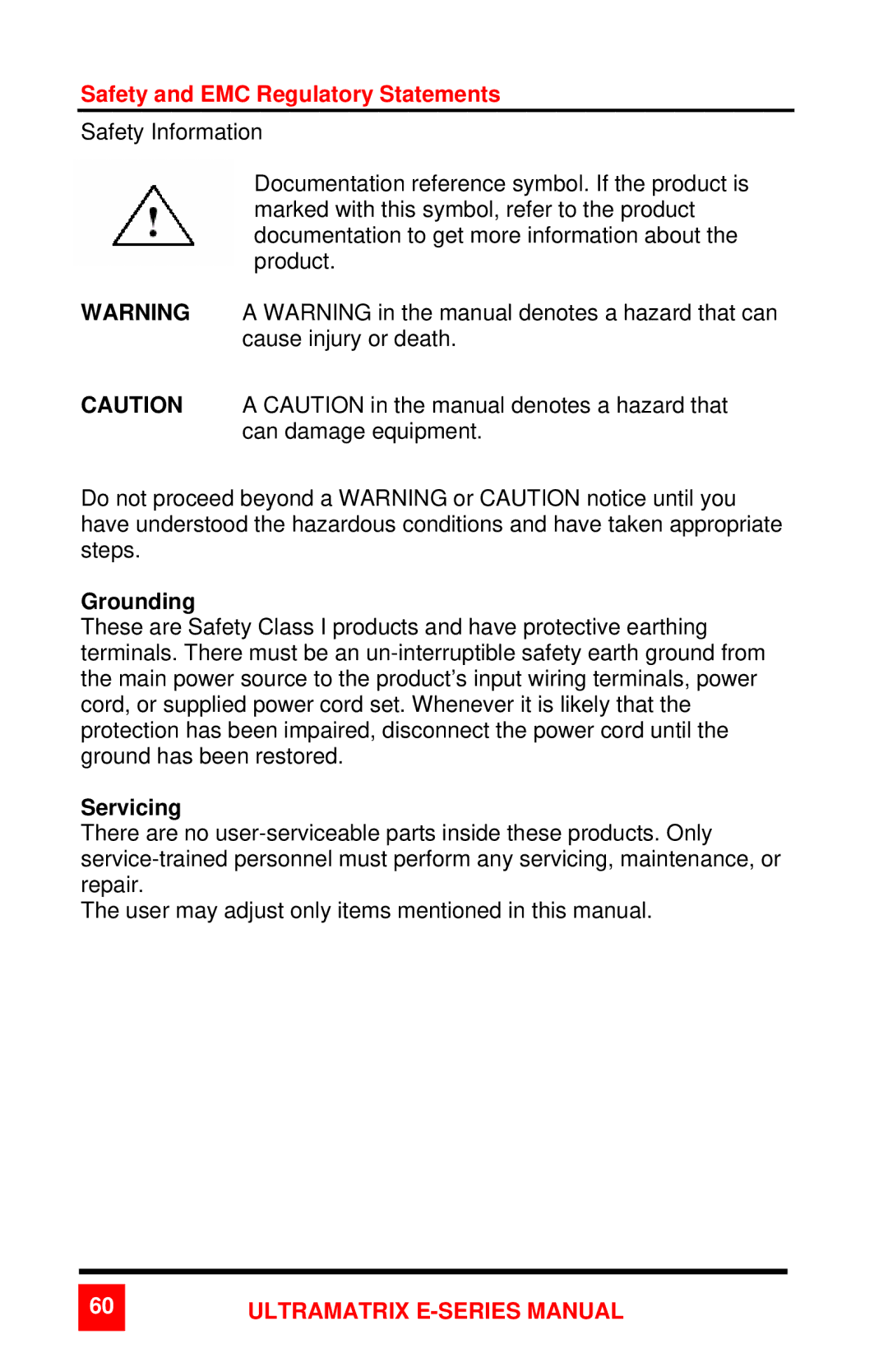 Rose electronic 2xE manual Safety and EMC Regulatory Statements, Grounding, Servicing 