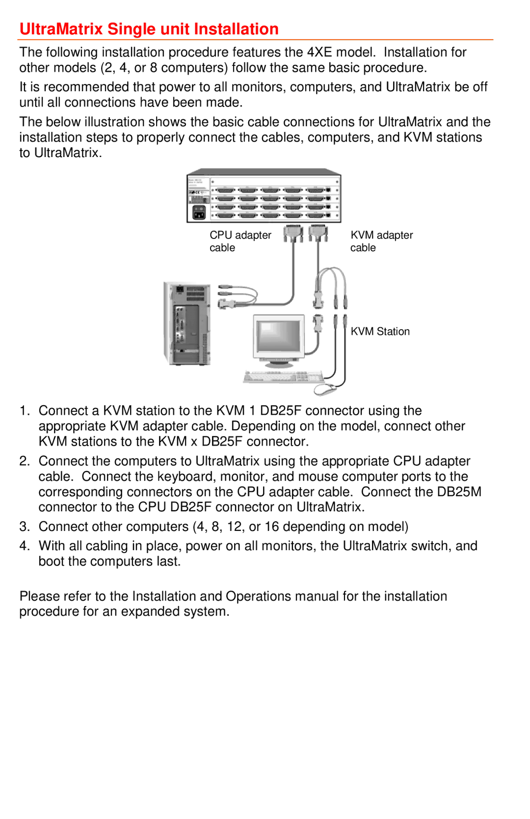 Rose electronic 4XE manual UltraMatrix Single unit Installation 