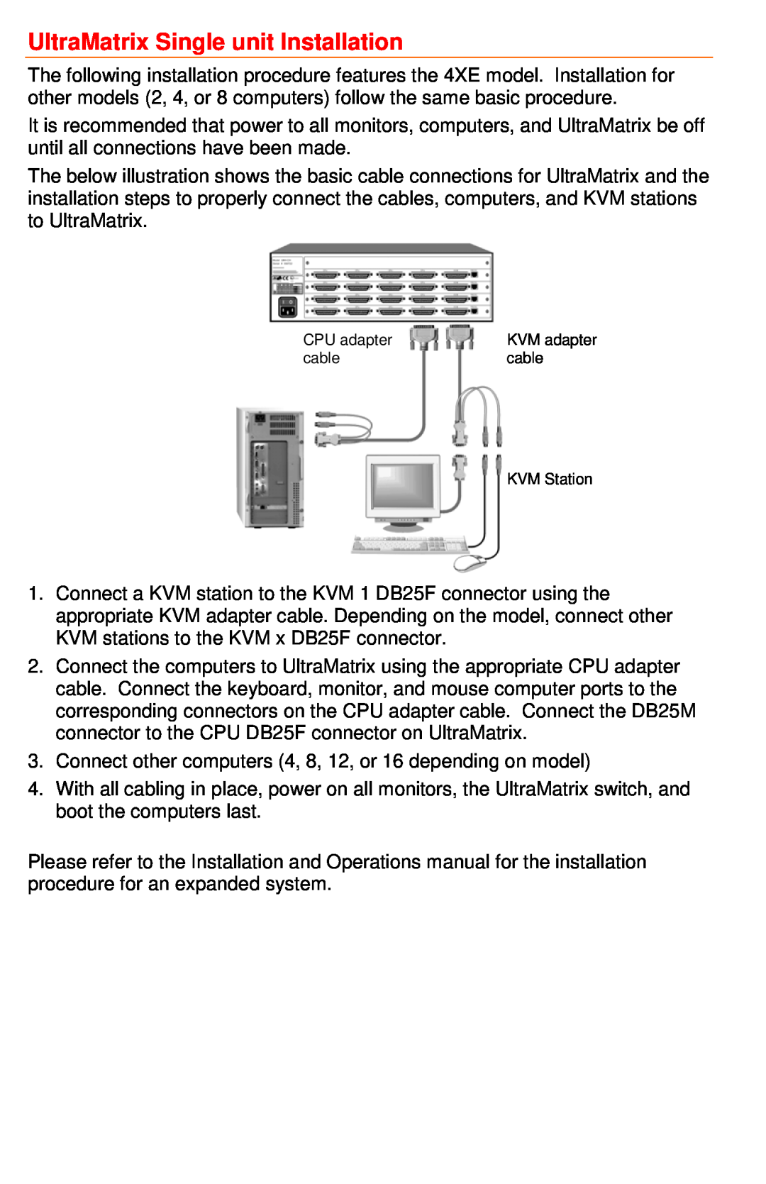 Rose electronic 4XE manual UltraMatrix Single unit Installation 