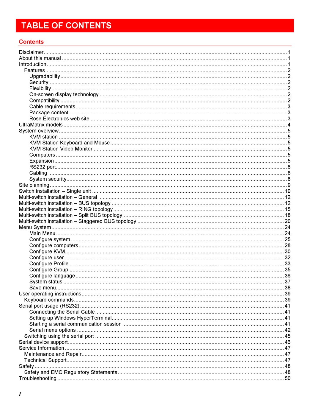 Rose electronic 4X, 8X, 16X manual Table of Contents 