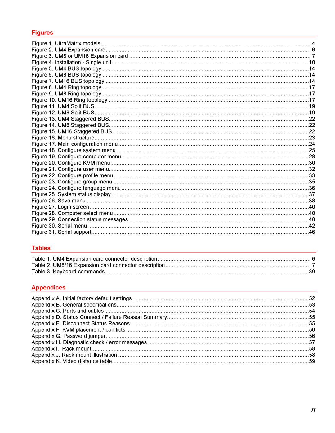 Rose electronic 16X, 8X, 4X manual Tables, Appendices 