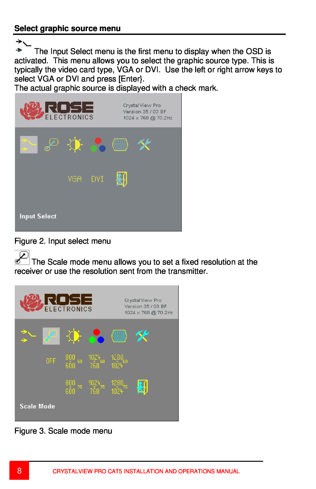 Rose electronic CAT5 manual Select graphic source menu 