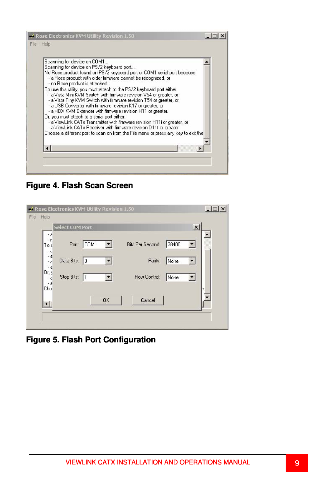 Rose electronic CATx manual Flash Scan Screen . Flash Port Configuration, Viewlink Catx Installation And Operations Manual 