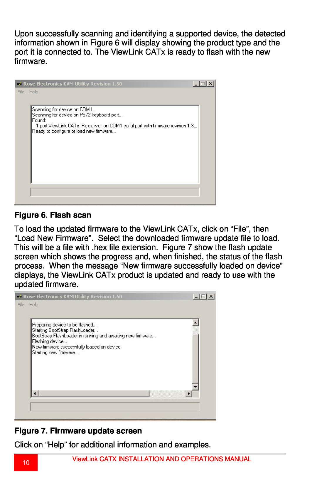 Rose electronic CATx manual Flash scan, Firmware update screen 