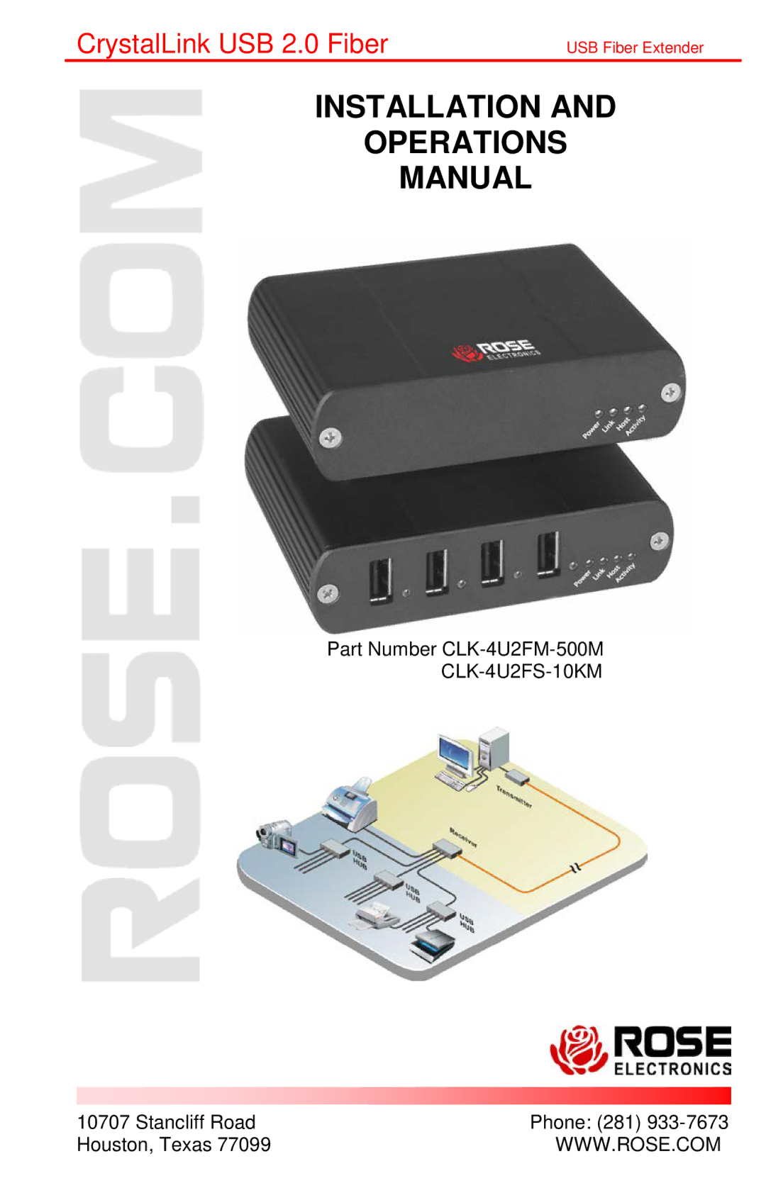 Rose electronic CLK-4U2FM-500M, CLK-4U2FS-10KM manual Installation Operations Manual 