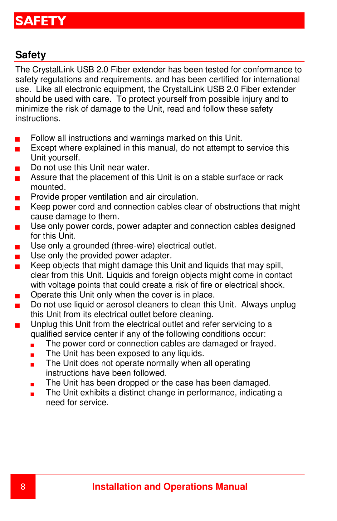 Rose electronic CLK-4U2FS-10KM, CLK-4U2FM-500M manual Safety 