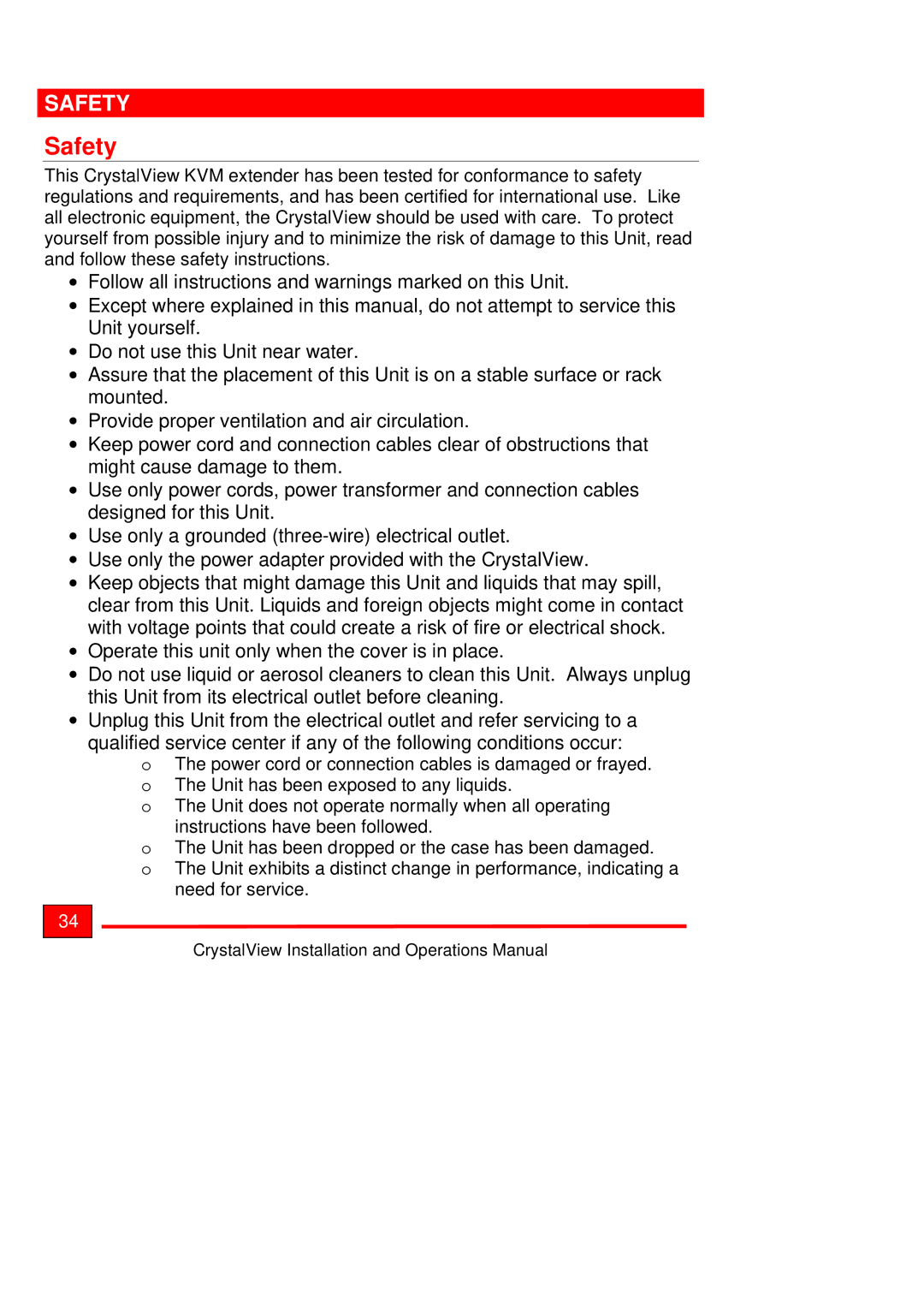 Rose electronic Crystal View operation manual Safety 