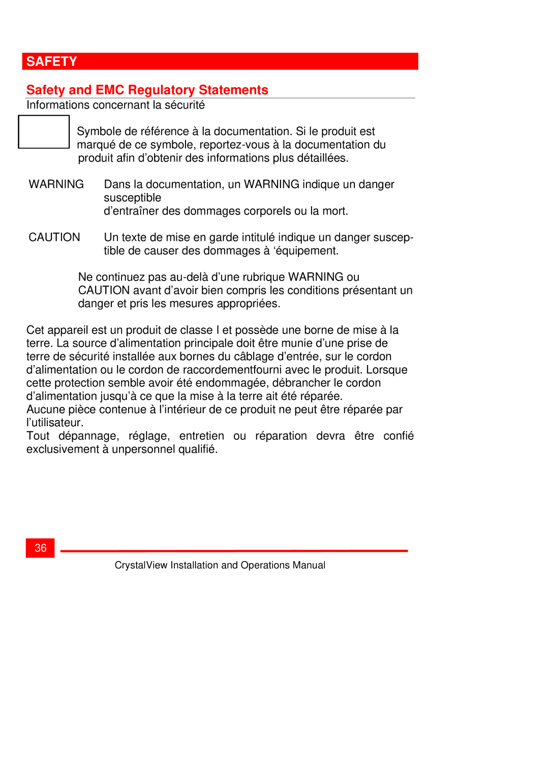 Rose electronic Crystal View operation manual Safety 