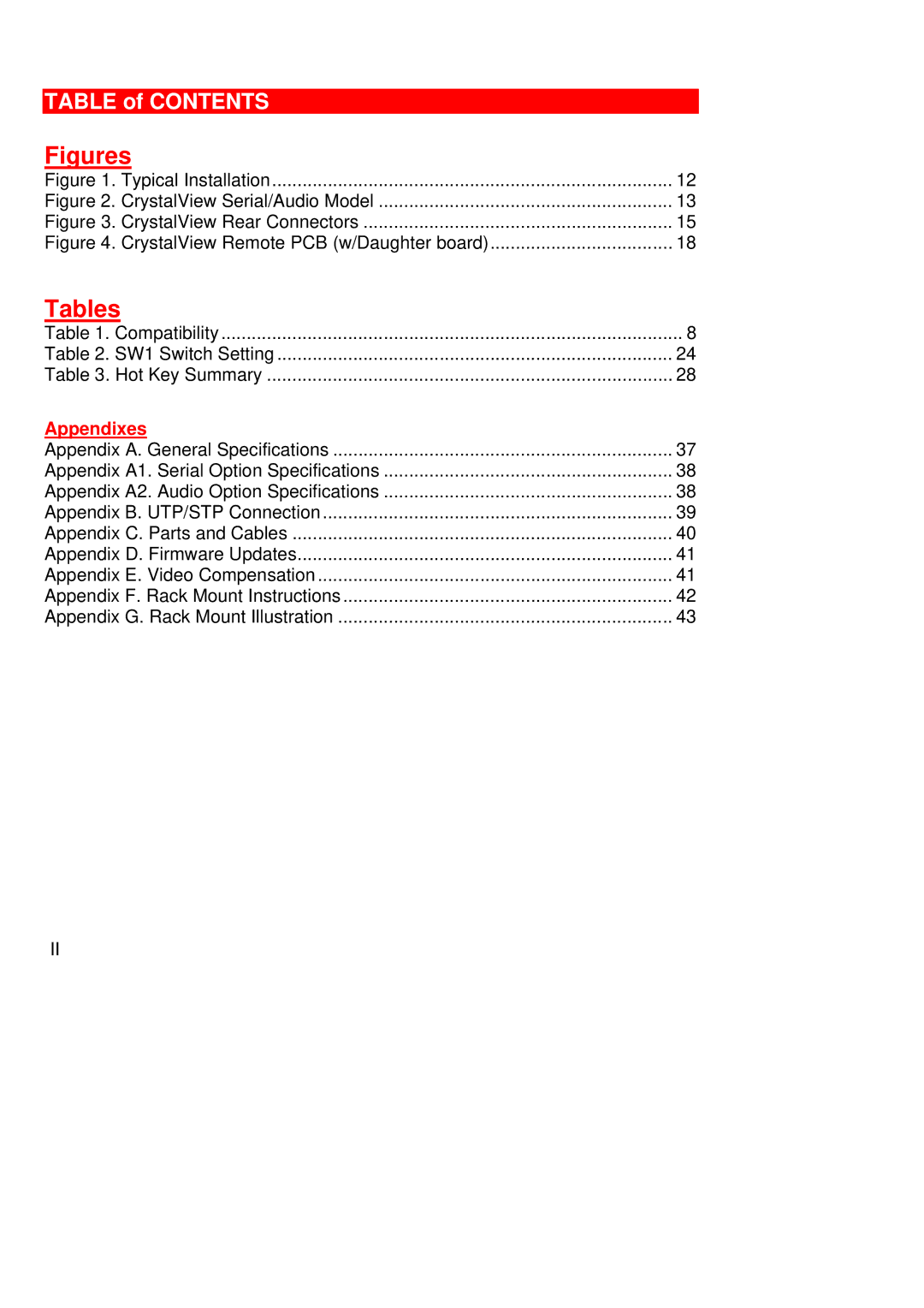 Rose electronic Crystal View operation manual Figures, Tables 