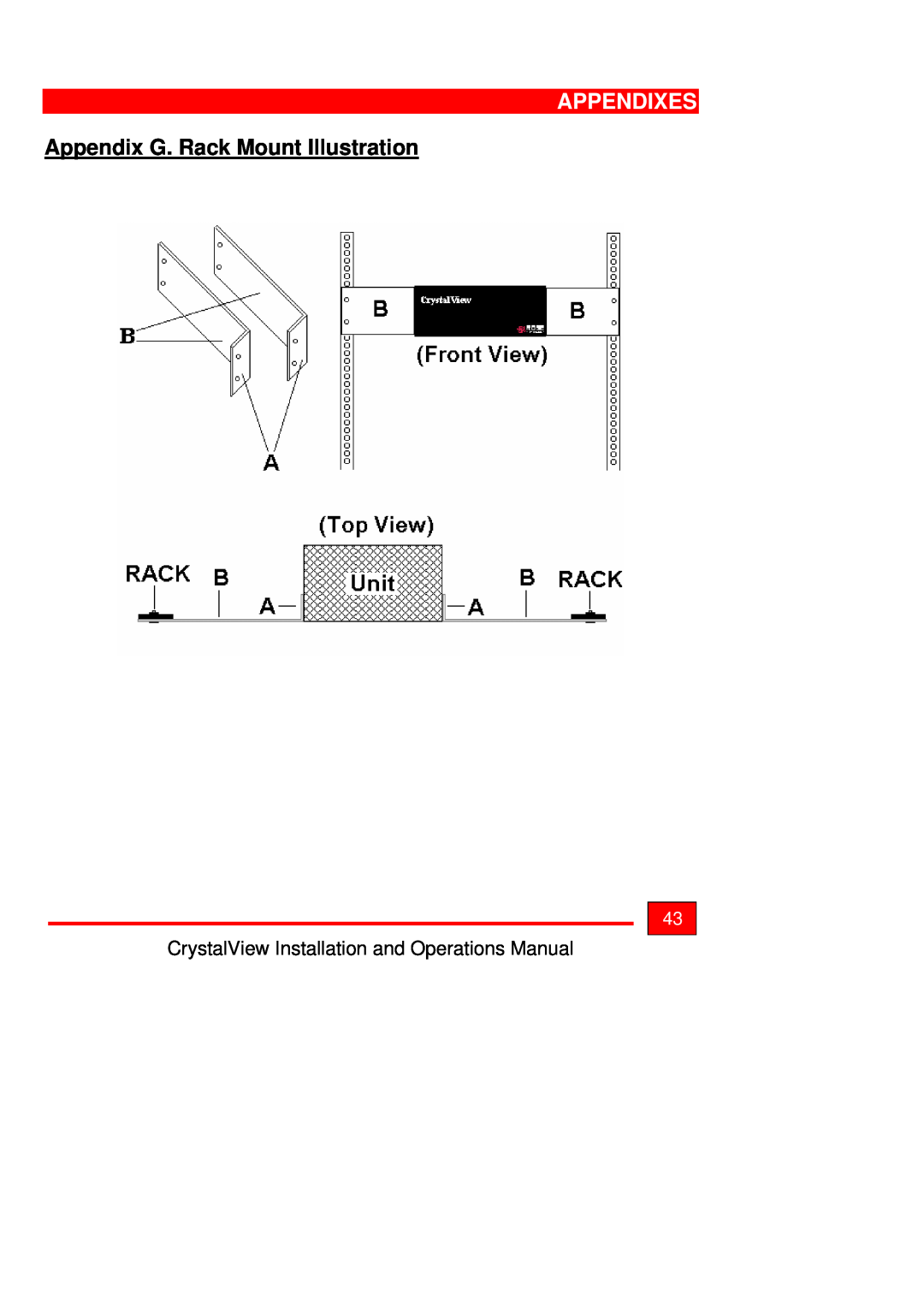 Rose electronic Crystal View operation manual Appendix G. Rack Mount Illustration, Appendixes 
