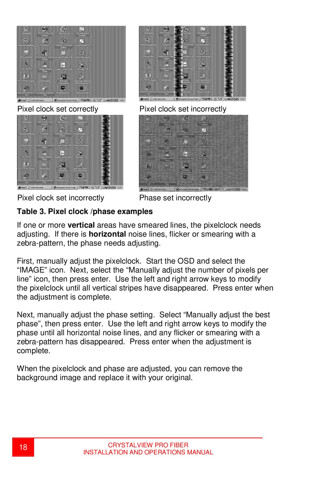 Rose electronic crystalview dvi pro fiber dvi/vga fiber extender operation manual Pixel clock /phase examples 