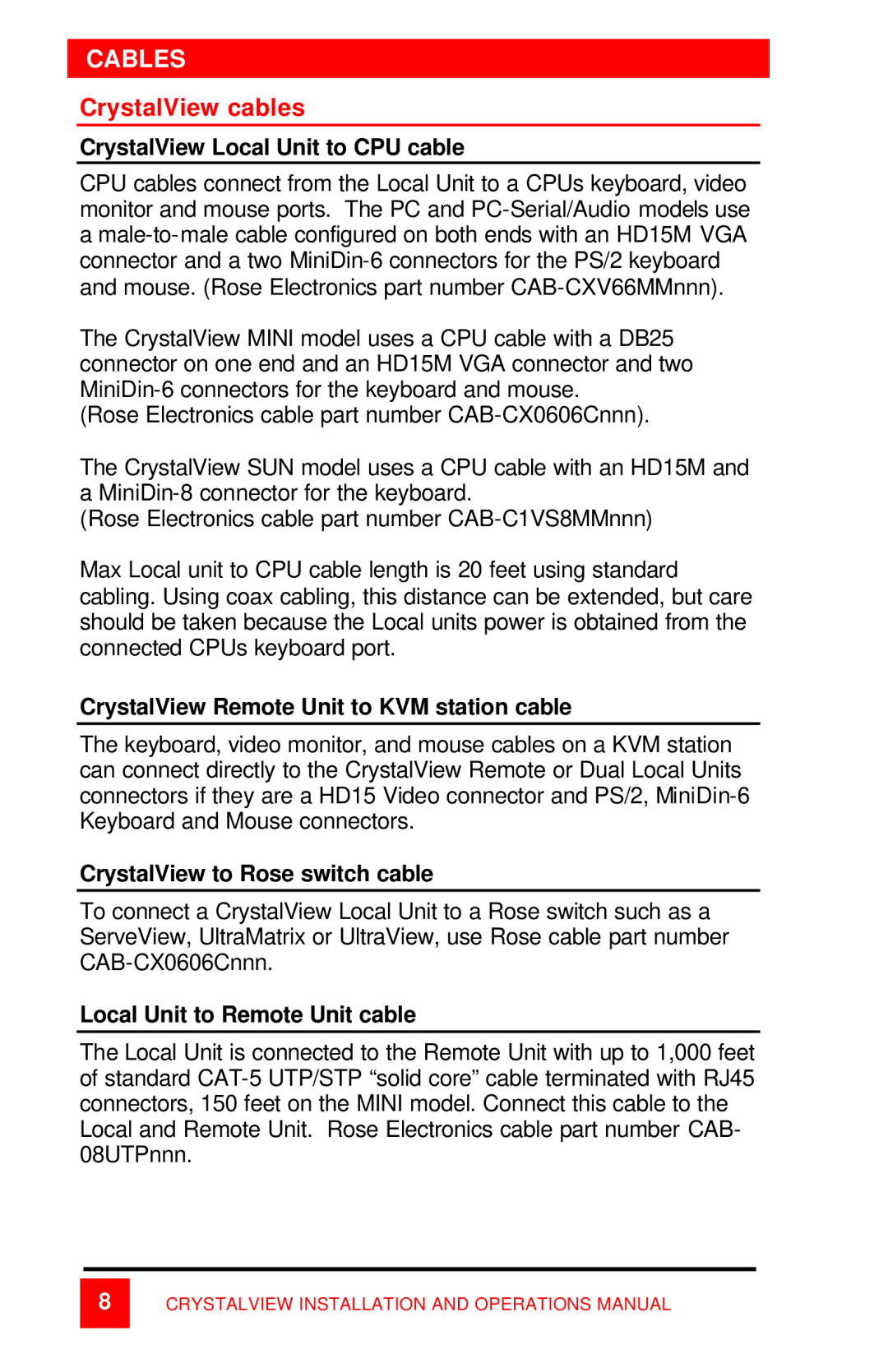 Rose electronic manual Cables, CrystalView cables 