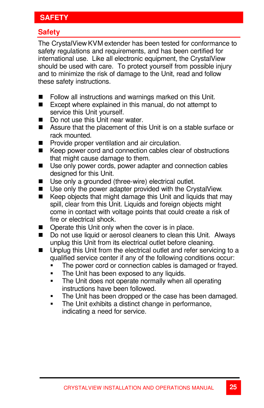 Rose electronic CrystalView manual Safety 