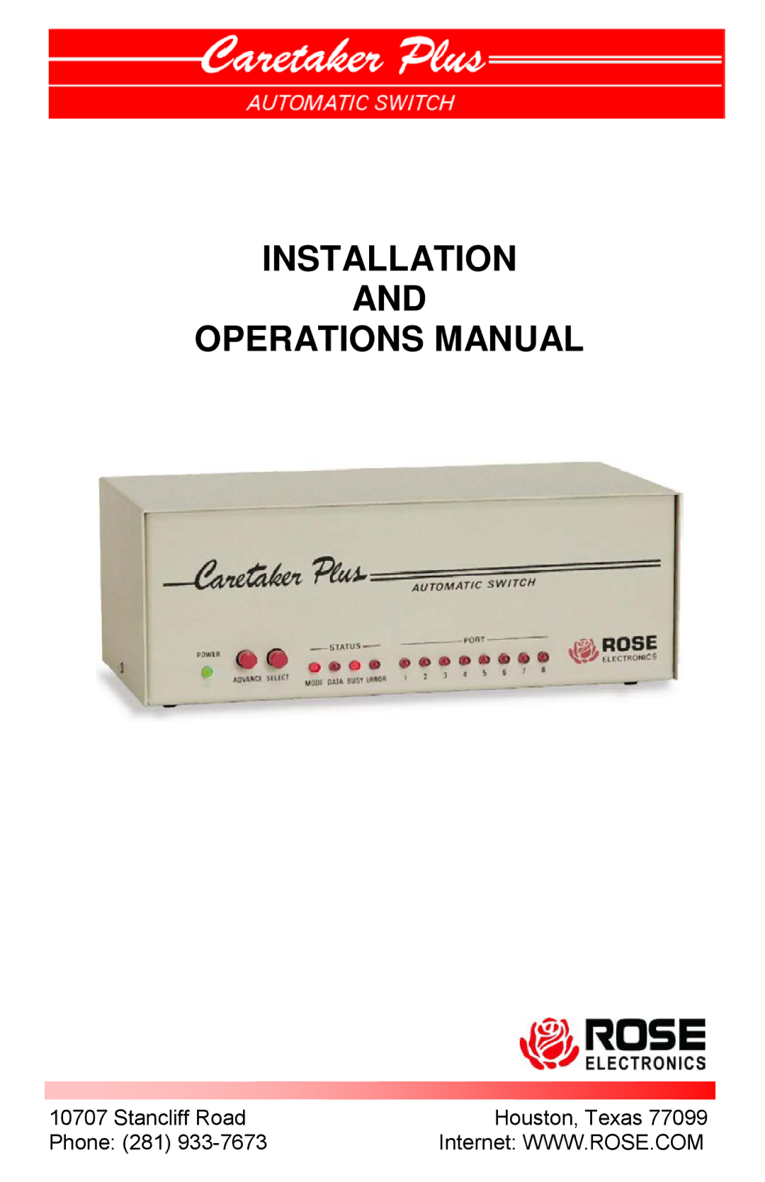 Rose electronic CTP-8S manual Installation Operations Manual 