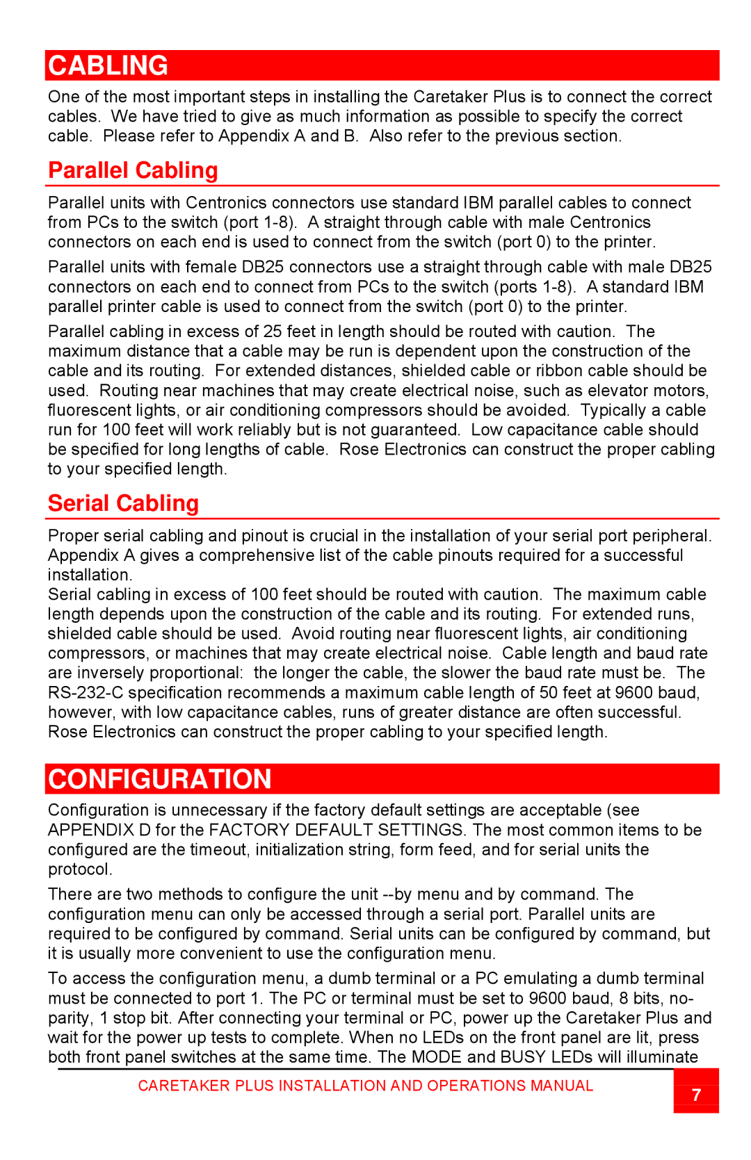 Rose electronic CTP-8S manual Configuration, Parallel Cabling, Serial Cabling 