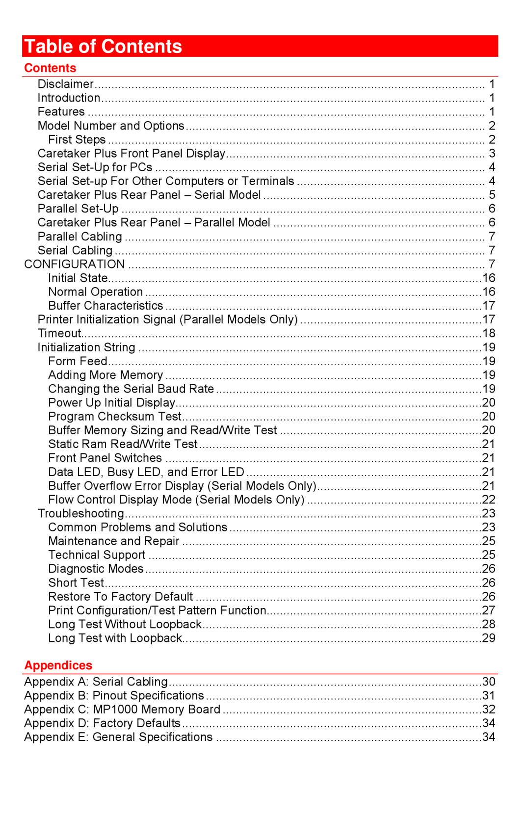 Rose electronic CTP-8S manual Table of Contents 