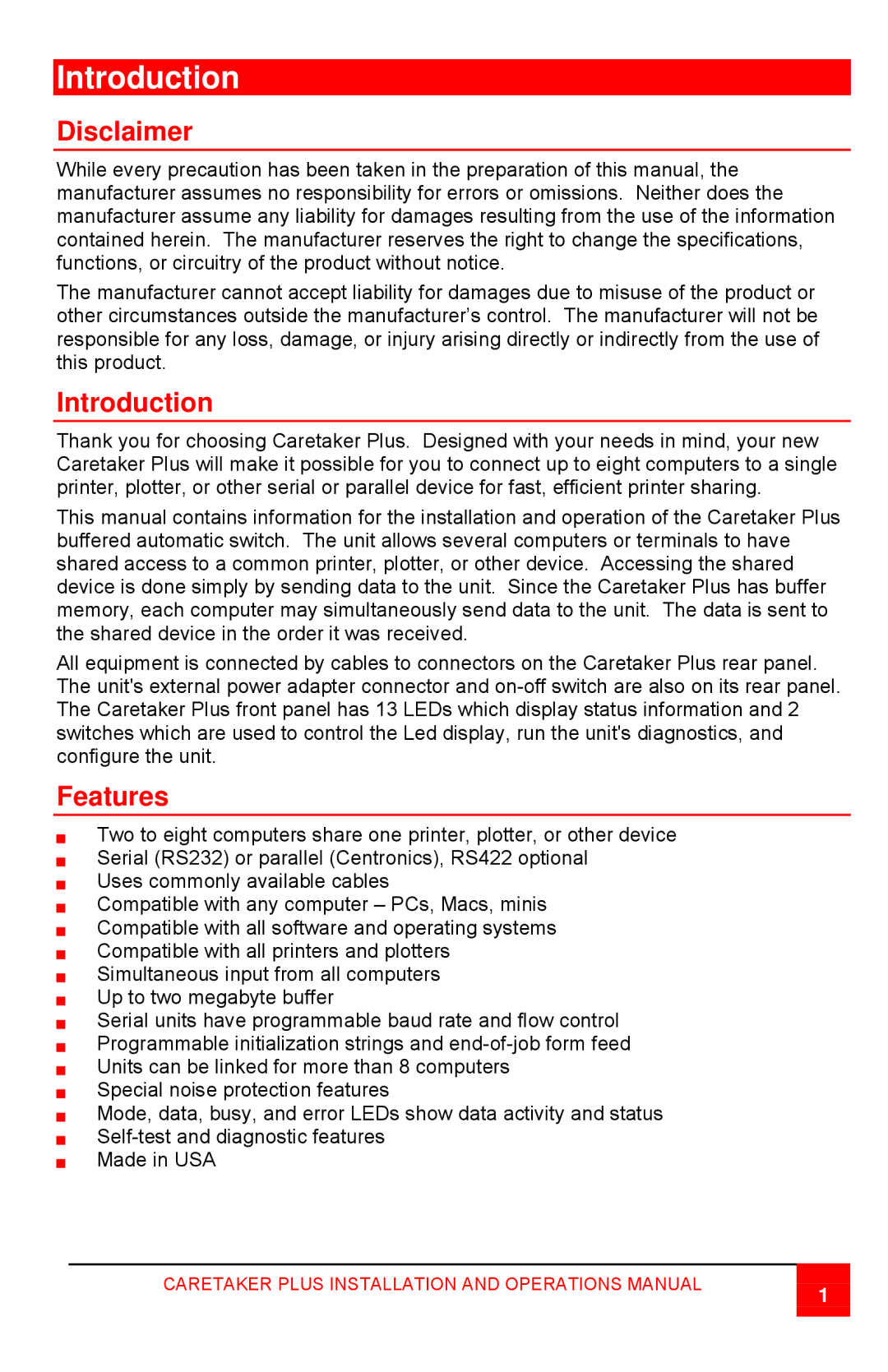 Rose electronic CTP-8S manual Disclaimer, Introduction, Features 