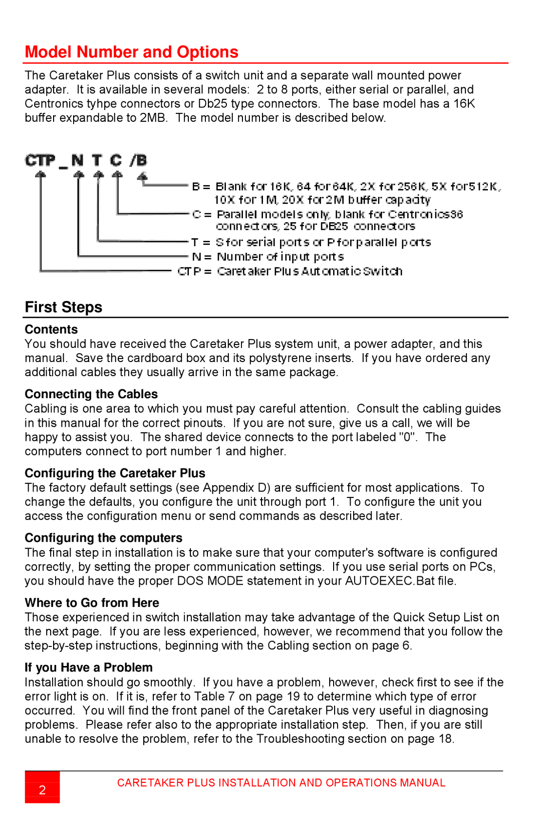 Rose electronic CTP-8S manual Model Number and Options, First Steps 