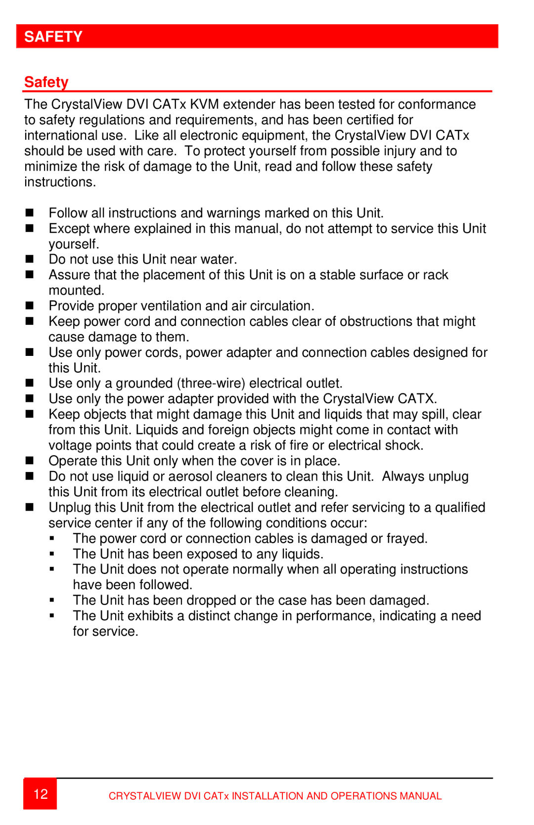 Rose electronic CRV-SRDTXPD2D, DVI CATx, CRV-SRDTXUD2D, CRV-SRDTXPD1D, CAB-MD6M2MD6F, CRV-DLDTXUD2D, CRV-DLDTXPD1D manual Safety 