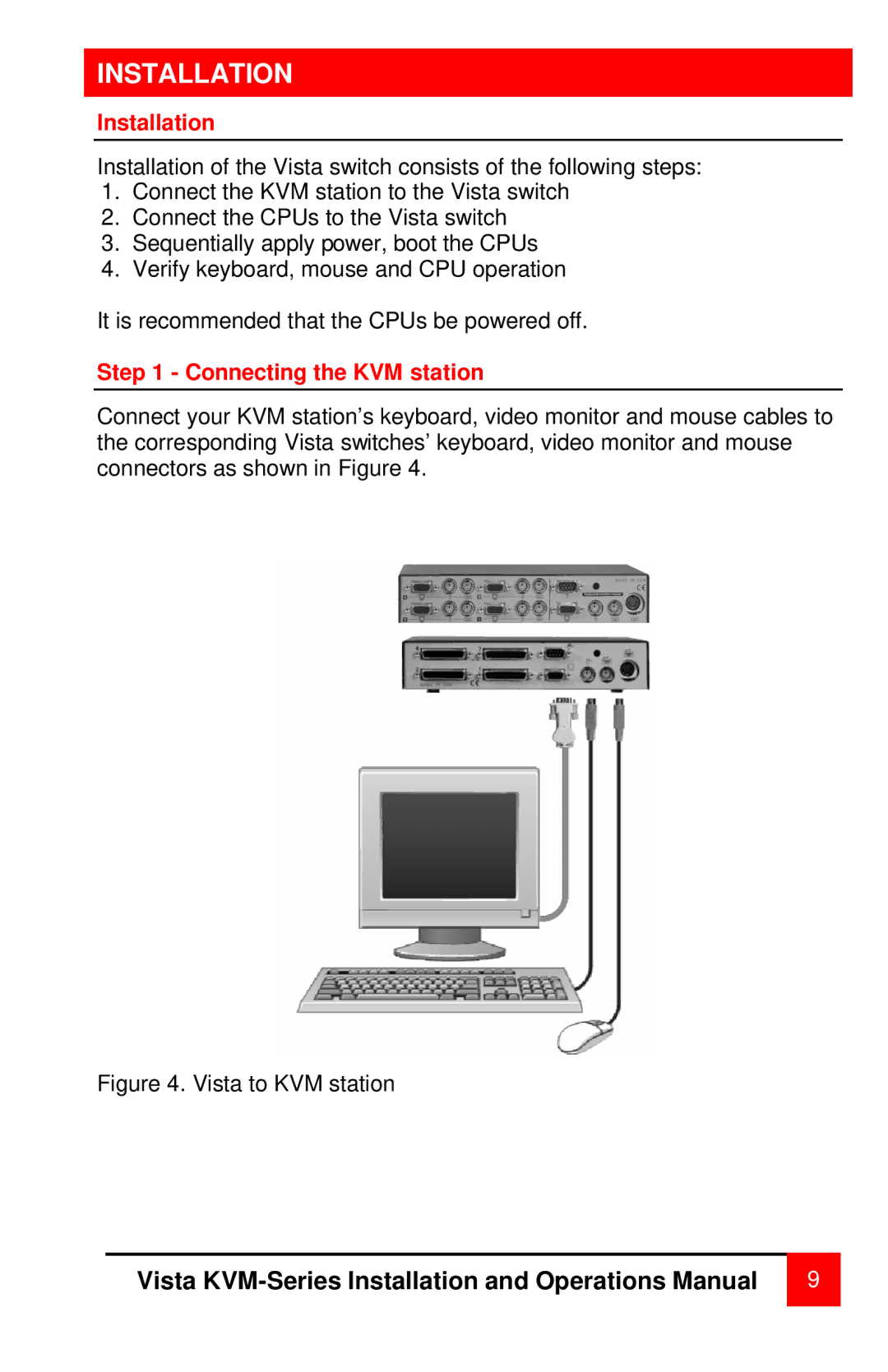 Rose electronic MAN-V8 manual Installation, Connecting the KVM station 