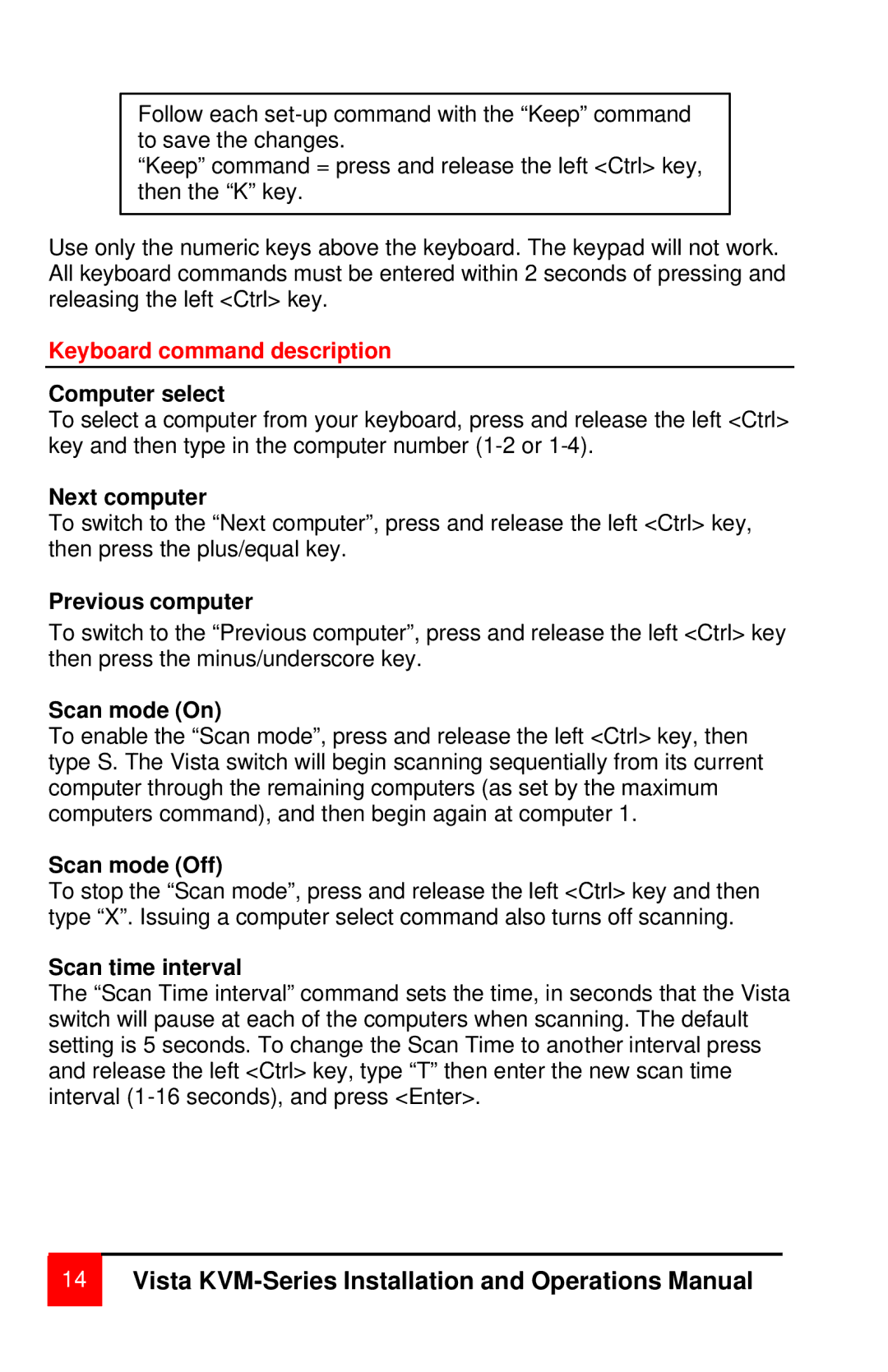 Rose electronic MAN-V8 manual Keyboard command description 