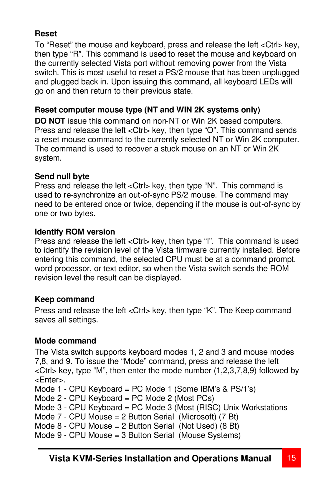 Rose electronic MAN-V8 Reset computer mouse type NT and WIN 2K systems only, Send null byte, Identify ROM version 