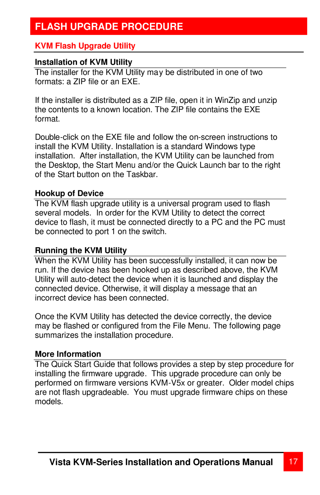 Rose electronic MAN-V8 manual Flash Upgrade Procedure, KVM Flash Upgrade Utility 