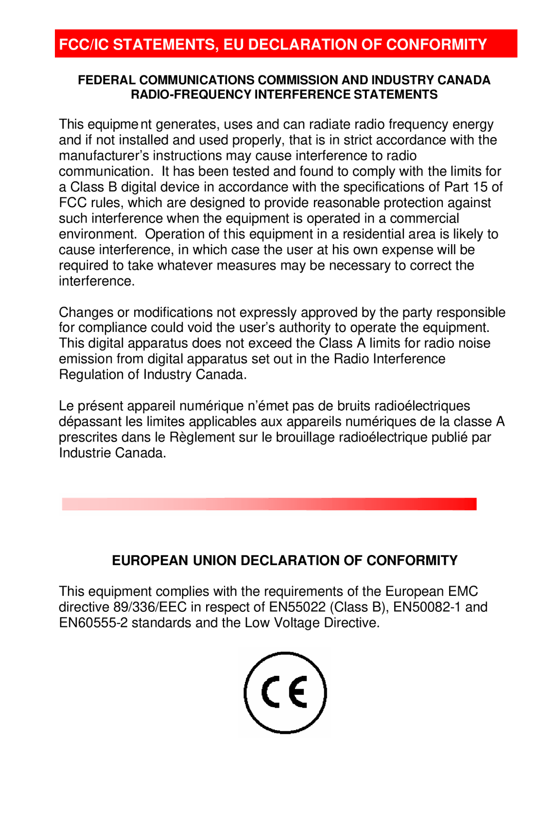 Rose electronic MAN-V8 manual FCC/IC STATEMENTS, EU Declaration of Conformity 