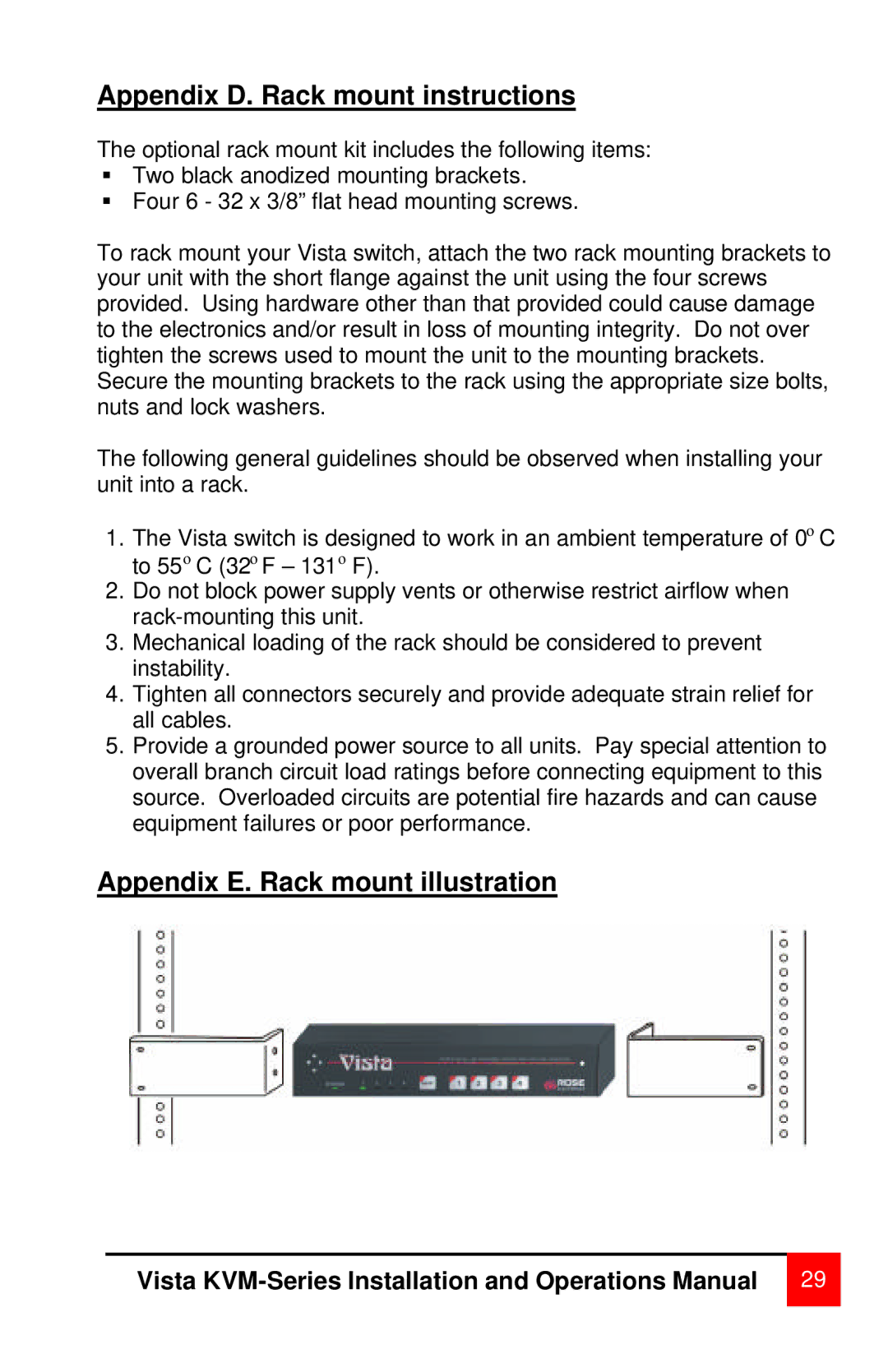 Rose electronic MAN-V8 manual Appendix E. Rack mount illustration 