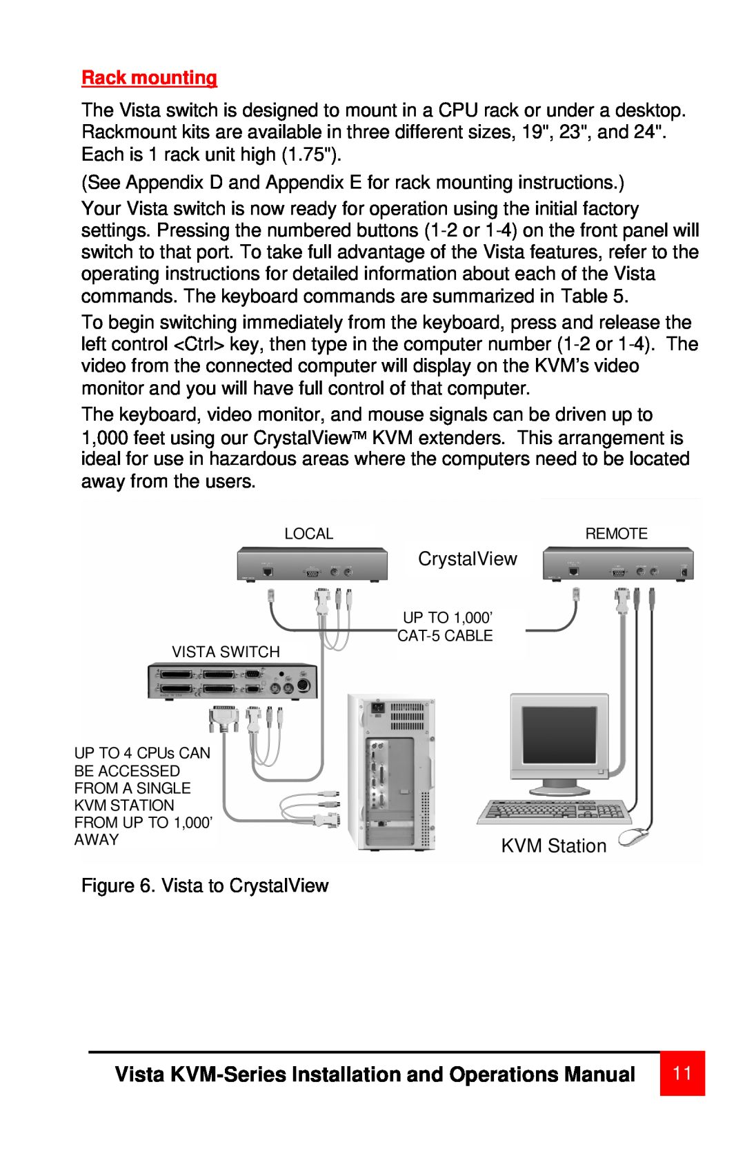 Rose electronic MAN-V8 manual Vista KVM-Series Installation and Operations Manual, Rack mounting 