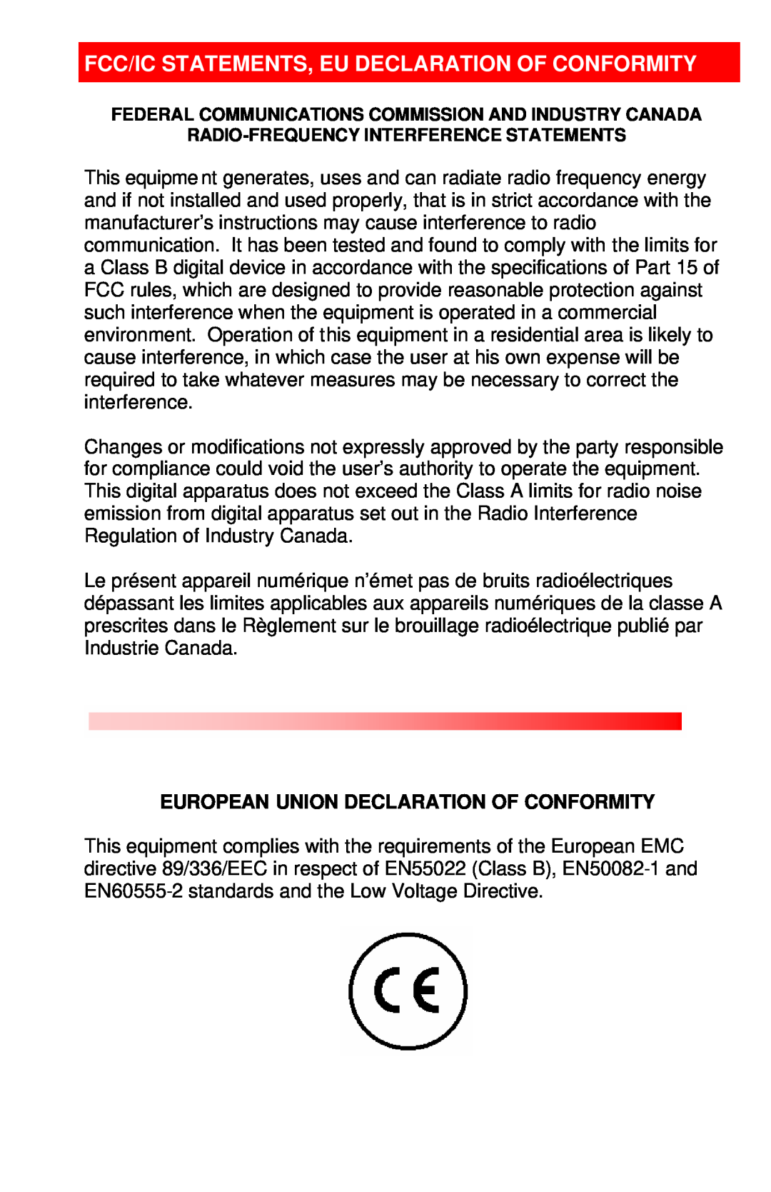 Rose electronic MAN-V8 manual European Union Declaration Of Conformity, Fcc/Ic Statements, Eu Declaration Of Conformity 