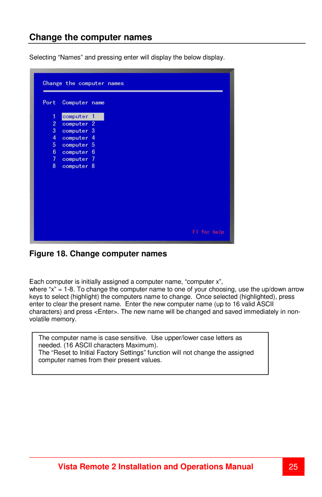 Rose electronic MAN-VR2 manual Change the computer names, Change computer names 