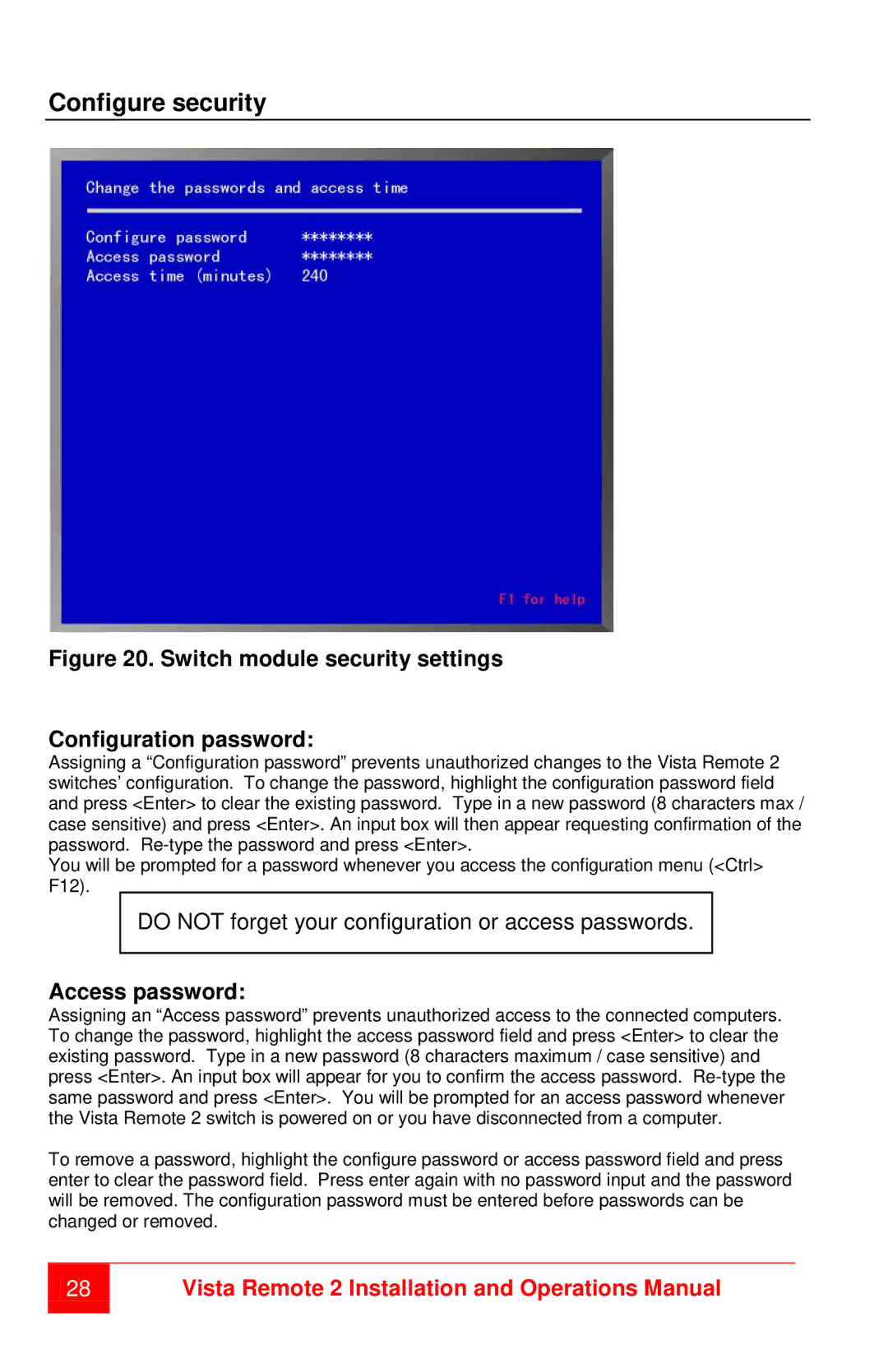 Rose electronic MAN-VR2 manual Configure security, Access password 